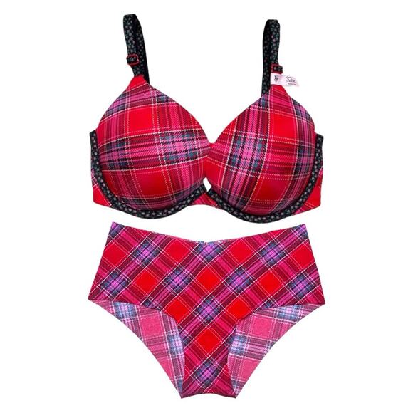 Victoria’s Secret Sexy Tee Lace Push-Up Bra and Cheeky No Show Panty Plaid Set - Picture 1 of 6